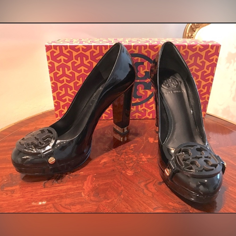Tory Burch Patent Platform Pumps